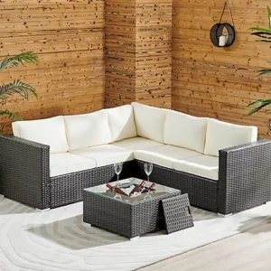 ECASA Outdoor Rattan Garden Furniture Corner 5 Seater Sofa