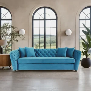 Orsina Functional 3 Seater Cyan Velvet Sofa