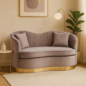Orsina Two Seat Pleated Grey Velvet Sofa