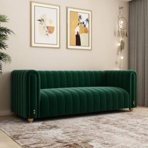 Green Velvet Couch Sofa Loveseat, 81.3 Wide Mid Century Modern Couch Small Spaces